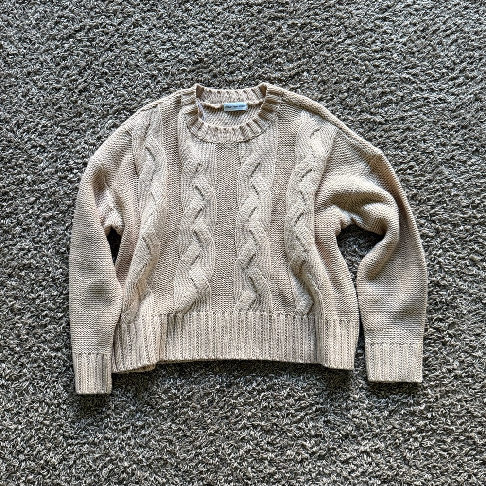Calvin Klein Jeans Women’s Cream Cable Knit Sweater Size M/L
